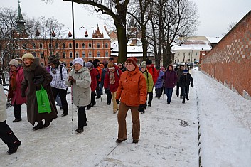 Průvodkyně (paní se zelenou taškou) nás vede na hrad